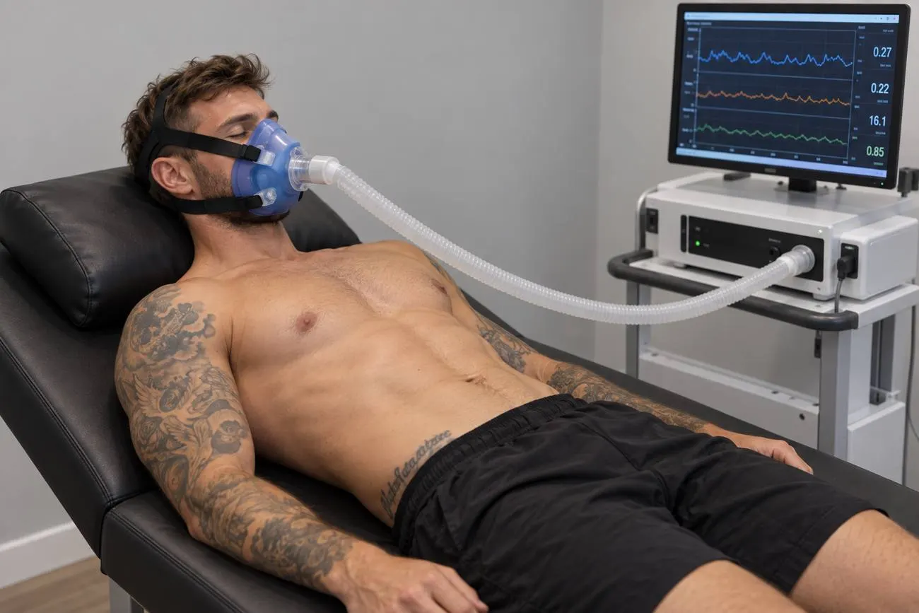 Paciente fazendo calorimetria indireta em repouso