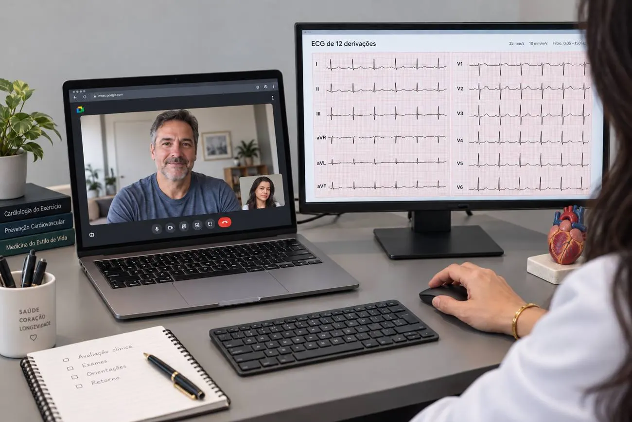 Consulta por telemedicina com análise de eletrocardiograma